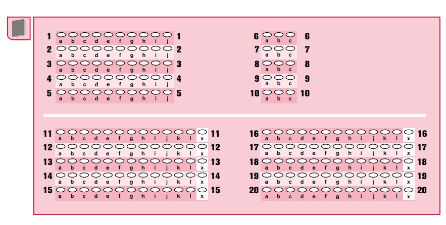 Answer sheet for the B1 Reading section