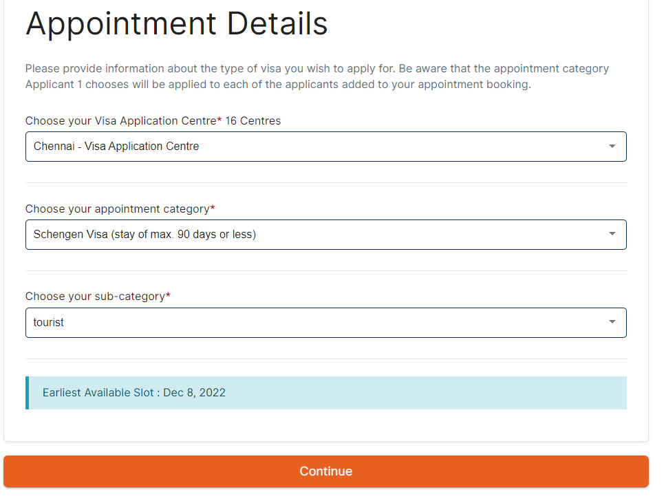 Appointment selection at VFS